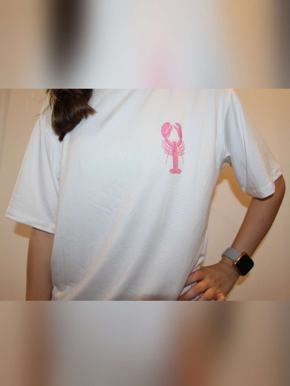 White T-Shirt with Pink Lobster Design